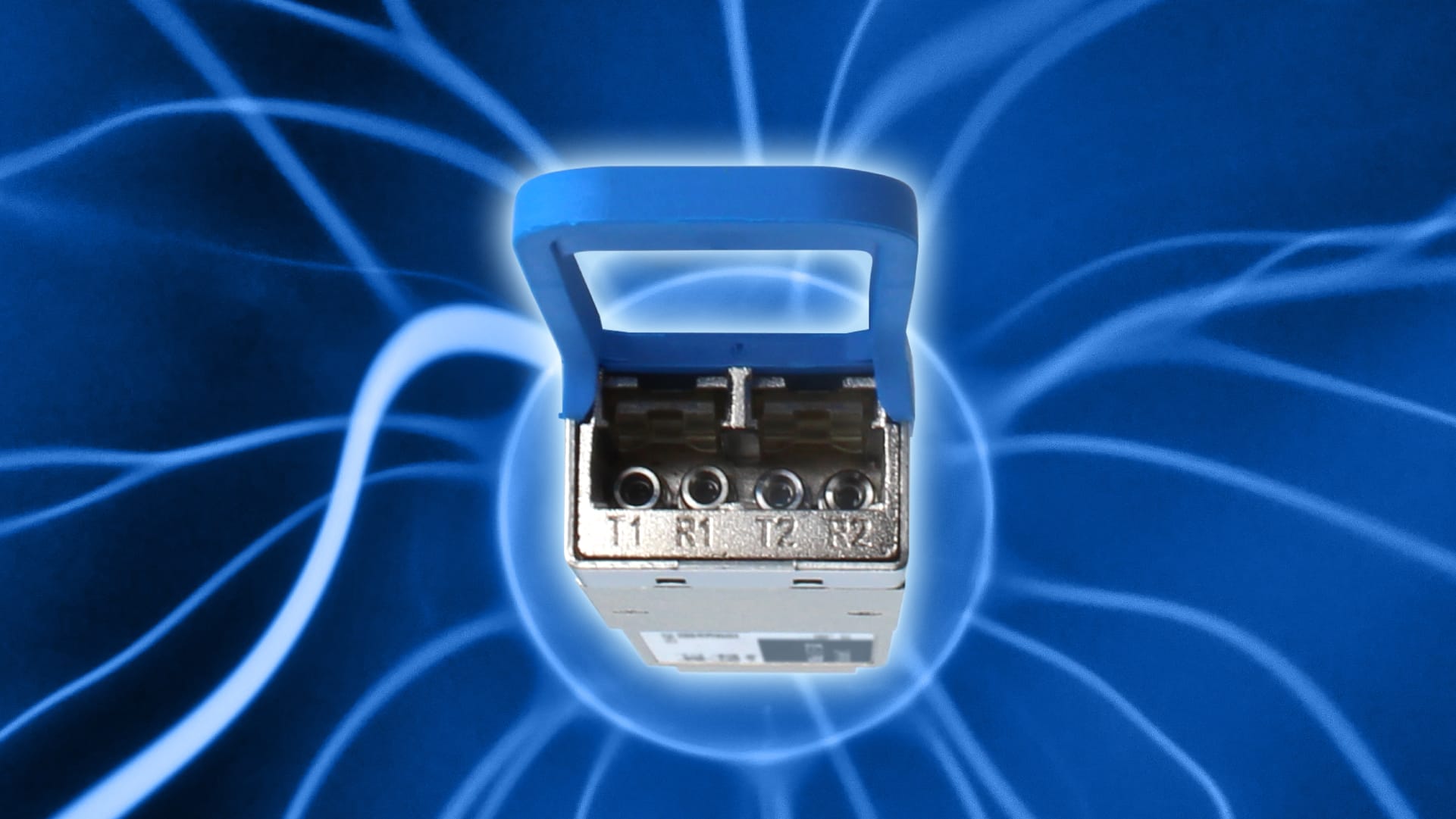 Optical transceiver on blue background